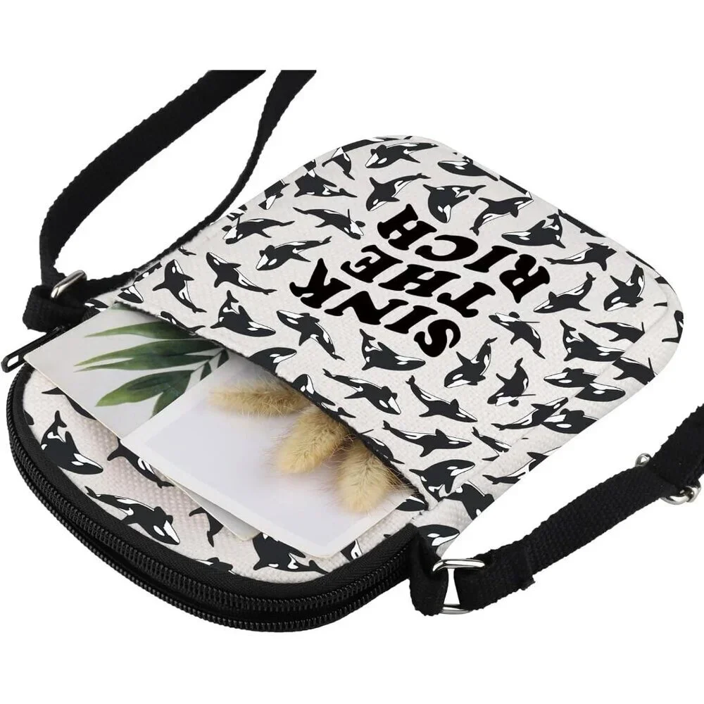 Small Canvas Crossbody Bag Orca Whale Gift for Animal Lovers Perfect for Daily U - Picture 4 of 7